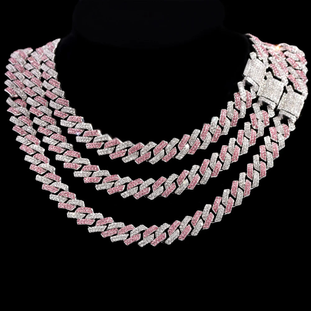 VVS Pink 14MM Cuban Chain with Paved Mouth Cursive Letter