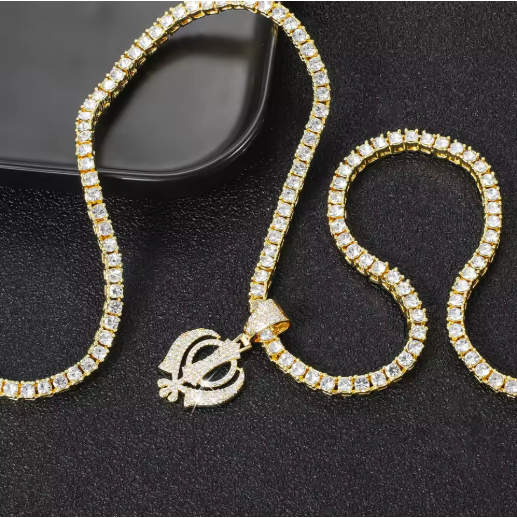 Iced Khanda Pendant Tennis Chain Necklace