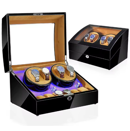 Luxury Walnut Wood 4 + 6 Watch Winder with Extra Storage and LED Lights