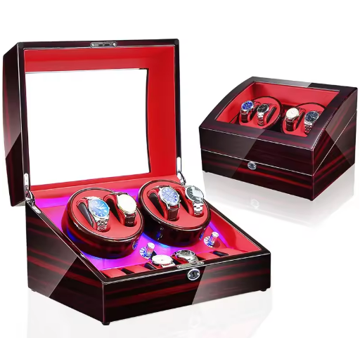Luxury Walnut Wood 4 + 6 Watch Winder with Extra Storage and LED Lights