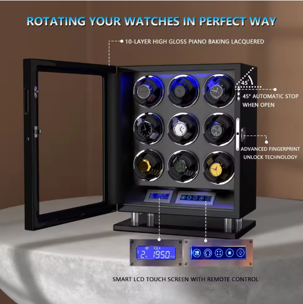 Premium Multi-Slot Watch Winder Safe (2/3/4/6) – Digital Fingerprint, Smart Remote Control