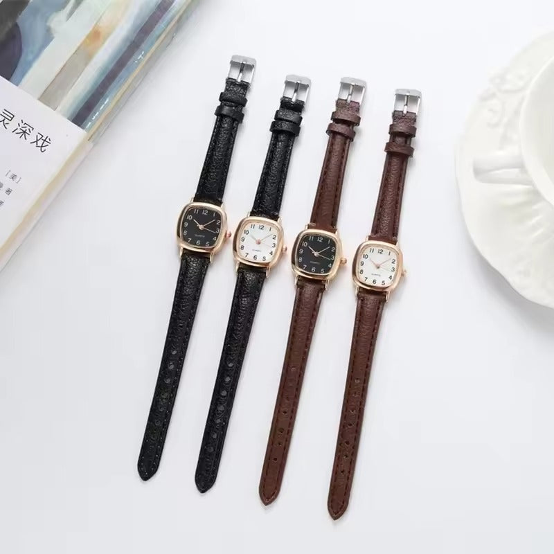 Brown Retro Square Leather Strap Women's Watch