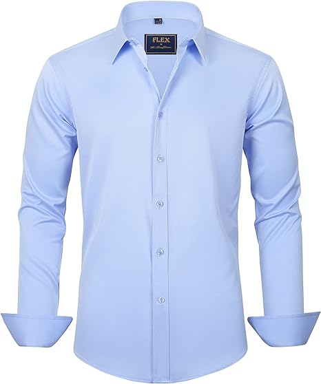 Men's Dress Shirt Solid Long Sleeve Stretch Wrinkle-Free Button-Down