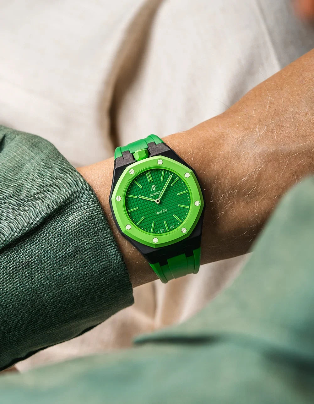 combo::black::rubber-strap-for-ap-x-swatch-royal-pop-green