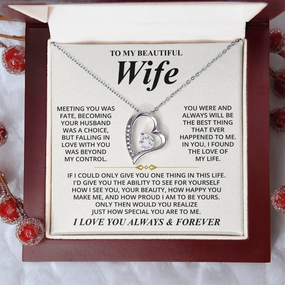 To My Beautiful Wife (I Love You Always & Forever) Message Card Necklace