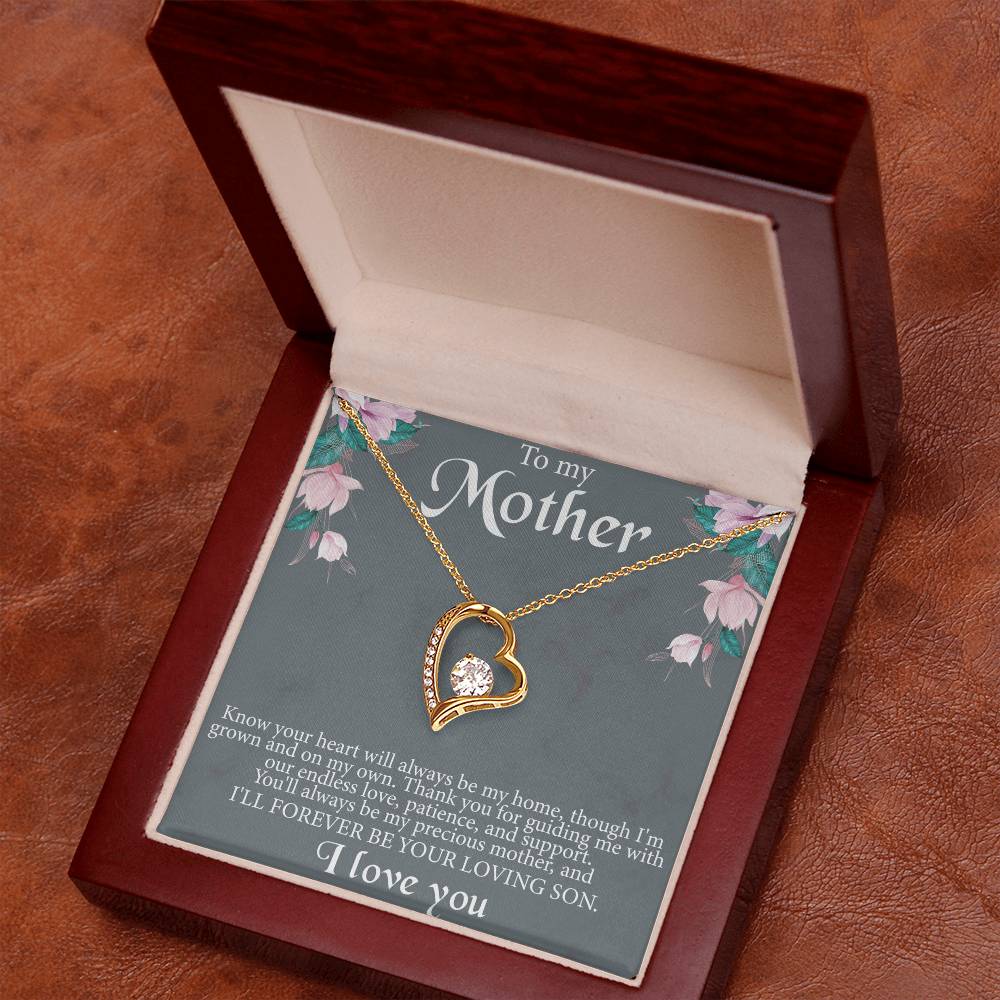 To My Mother From Son Message Card Heart Necklace