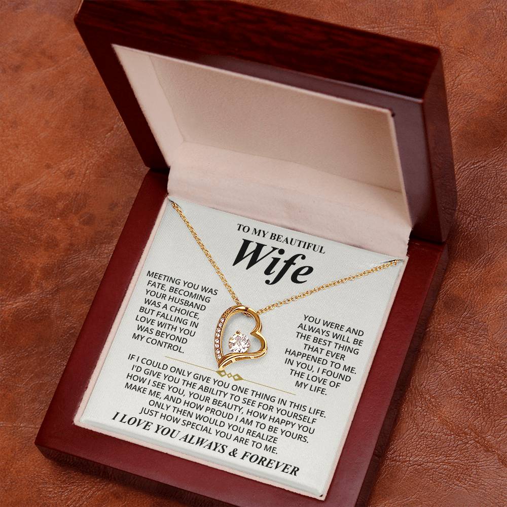 To My Beautiful Wife (I Love You Always & Forever) Message Card Necklace