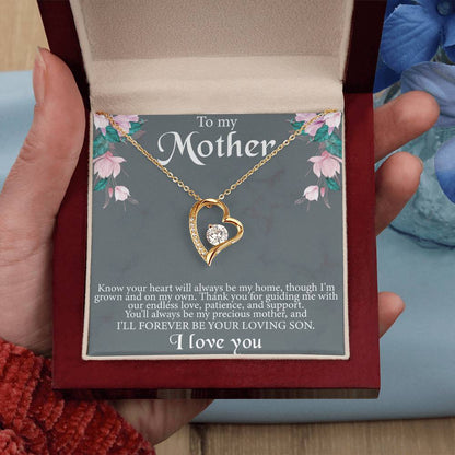 To My Mother From Son Message Card Heart Necklace