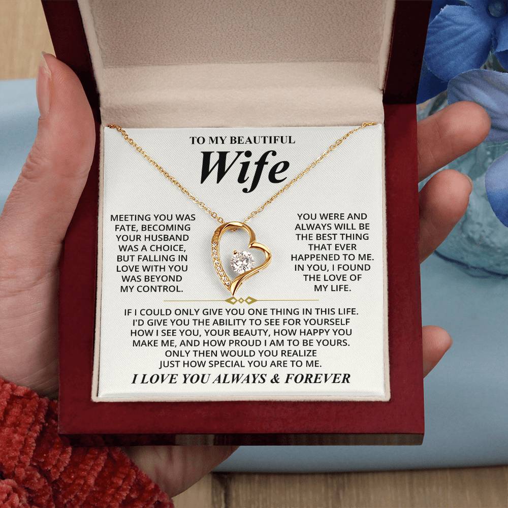 To My Beautiful Wife (I Love You Always & Forever) Message Card Necklace