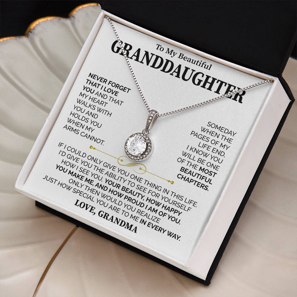 To My Beautiful Granddaughter (Love, Grandma) Message Card Necklace