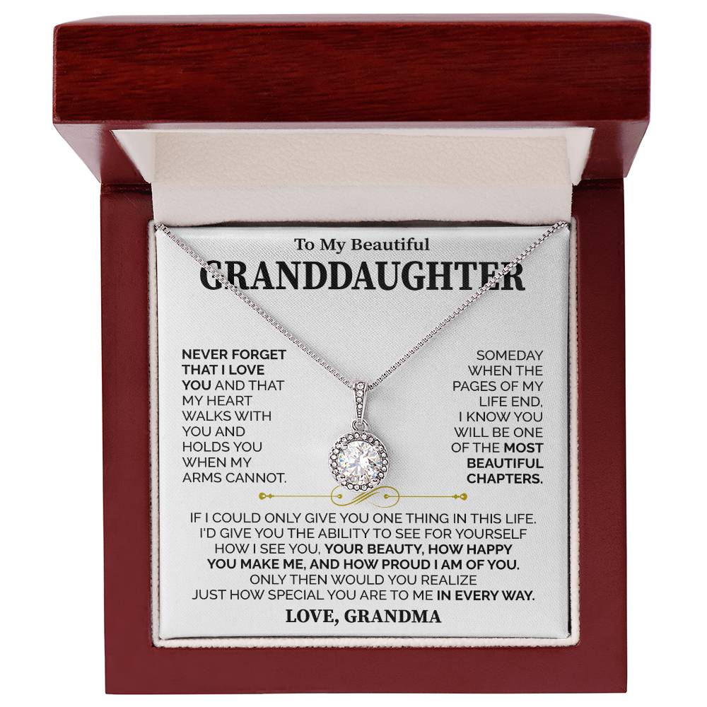 To My Beautiful Granddaughter (Love, Grandma) Message Card Necklace