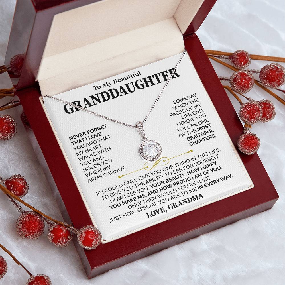 To My Beautiful Granddaughter (Love, Grandma) Message Card Necklace