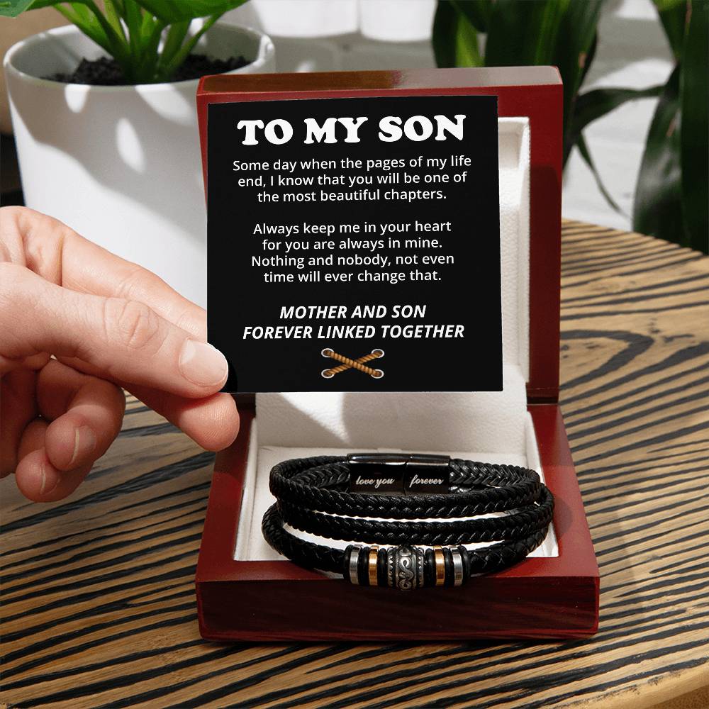 An meinen Sohn (Mutter und Sohn für immer miteinander verbunden) Botschaftskarten-Armband