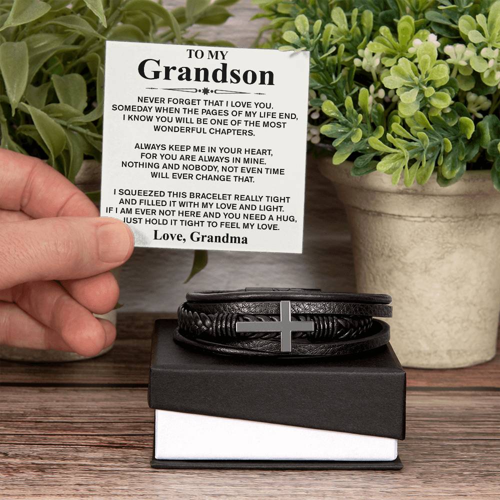 To My Grandson (Love, Grandma) Message Card Bracelet