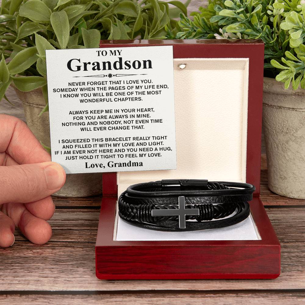 To My Grandson (Love, Grandma) Message Card Bracelet