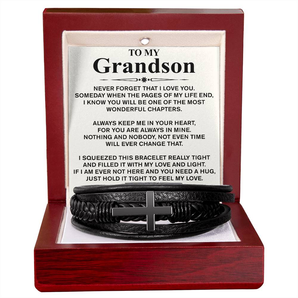 To My Grandson (Love, Grandma) Message Card Bracelet