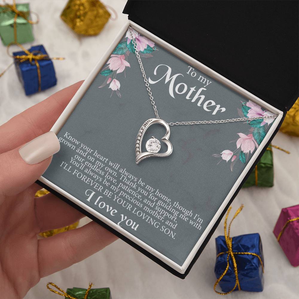 To My Mother From Son Message Card Heart Necklace