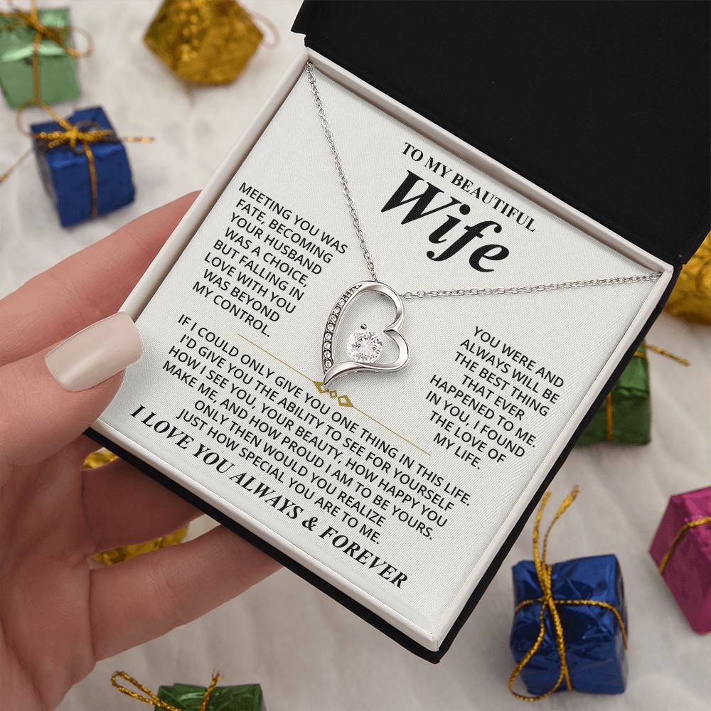 To My Beautiful Wife (I Love You Always & Forever) Message Card Necklace