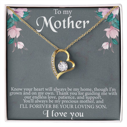 To My Mother From Son Message Card Heart Necklace