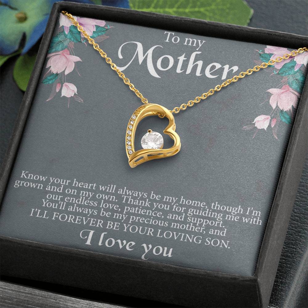 To My Mother From Son Message Card Heart Necklace