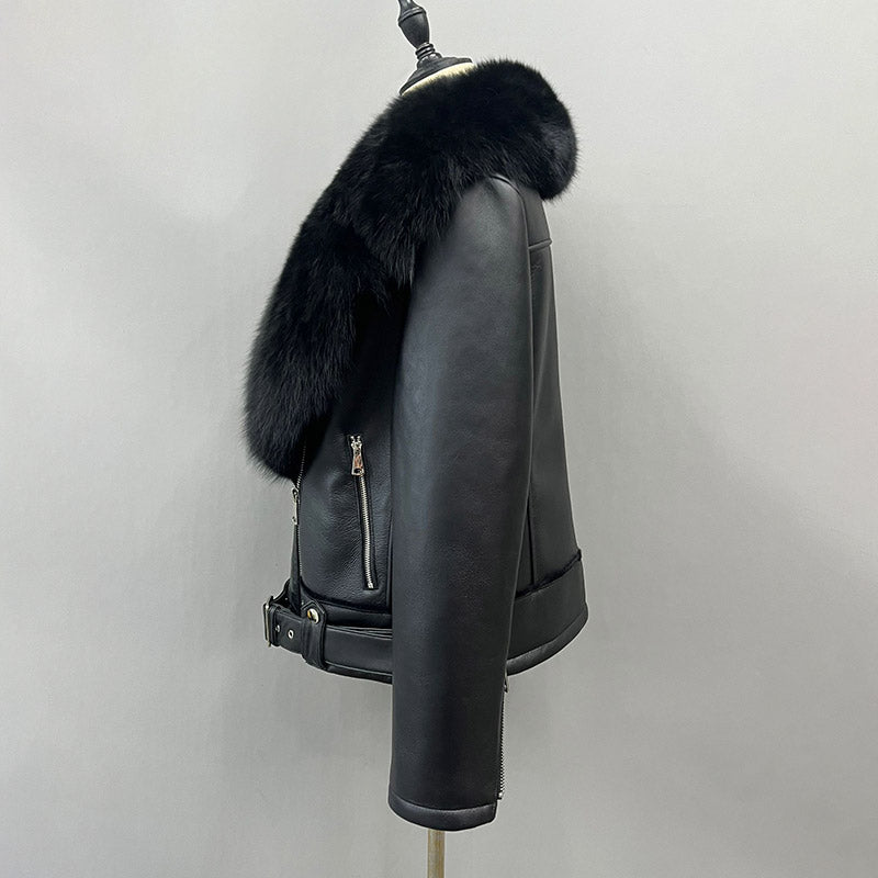 Luxury Genuine Fox Fur Leather Jacket