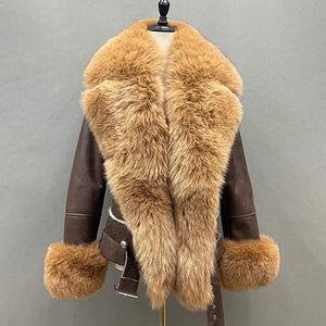 Luxury Genuine Fox Fur Leather Jacket