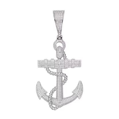 925 Sterling Silver Moissanite Anchor Pendant