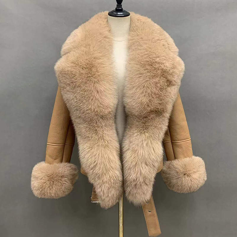 Luxury Genuine Fox Fur Leather Jacket