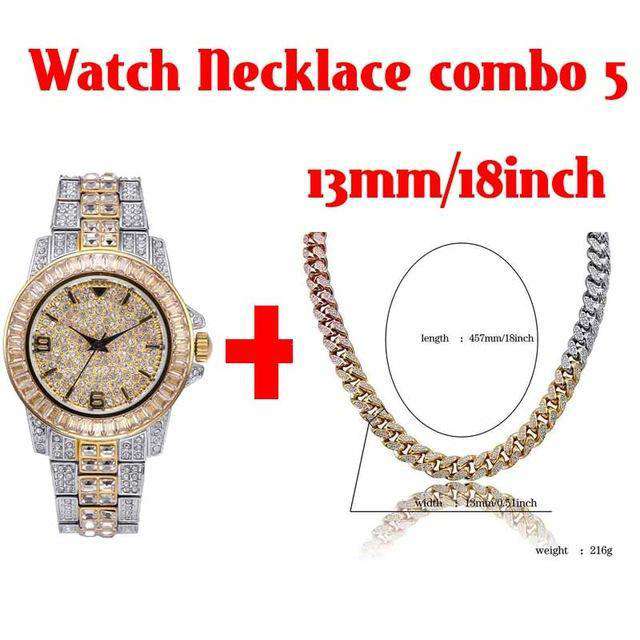 Hip Hop Fresh Jewelry hip hop jewelry Watch NC combo 5 18k Gold Plated Swag and Surf Watch and Chain Combo