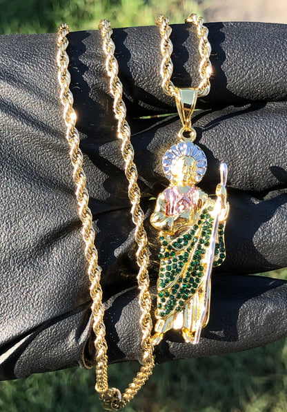 Diamond Iced San Judas Pendant Chain