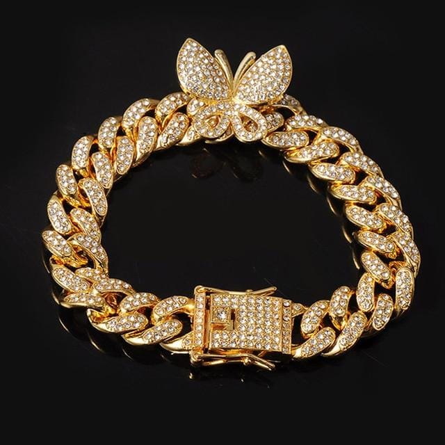 Jewelhery hip hop jewelry 18k Gold Miami Butterfly Cuban Chain + Free Butterfly Cuban Bracelet