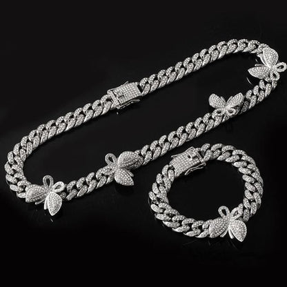 Jewelhery hip hop jewelry Silver / 18" 18k Gold Miami Butterfly Cuban Chain + Free Butterfly Cuban Bracelet