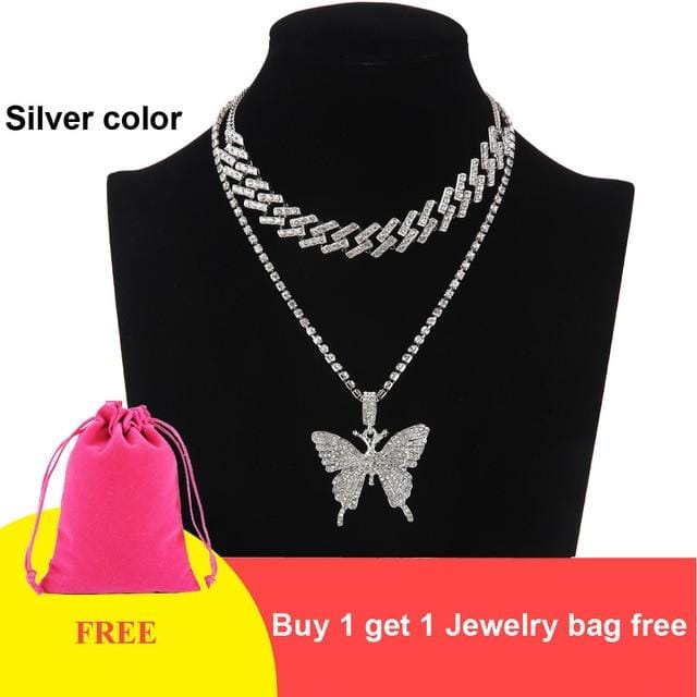 Jewelhery hip hop jewelry Silver 2 Sahara Cuban Butterfly Set