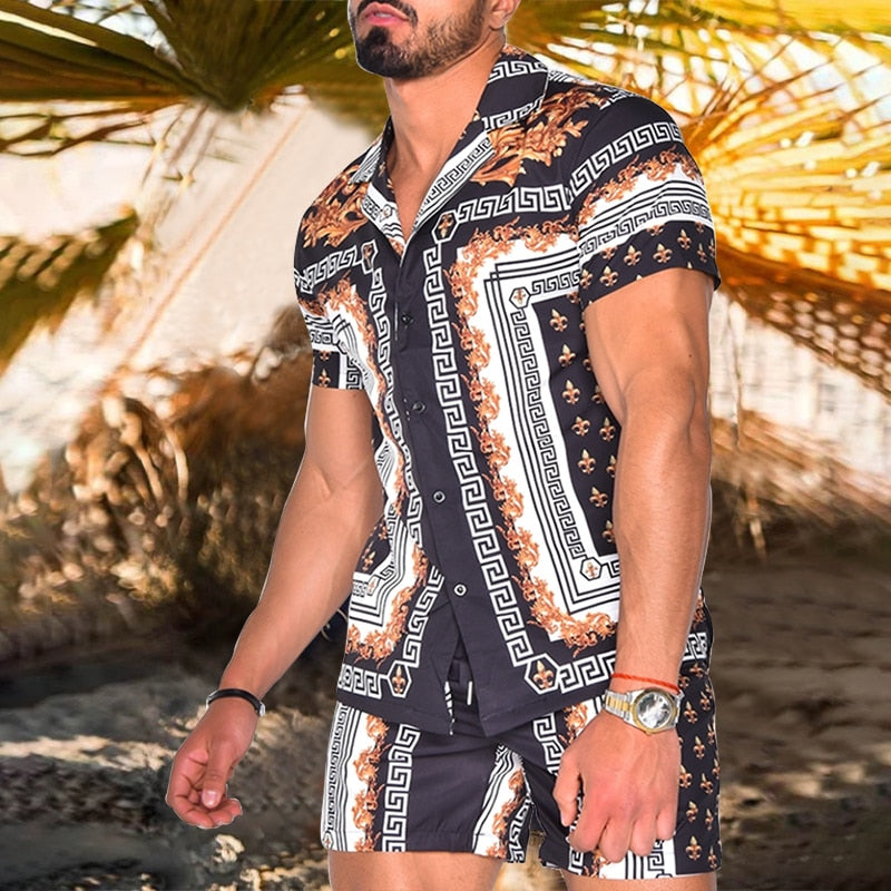 Set aus Hemd und Shorts mit Vintage-Print