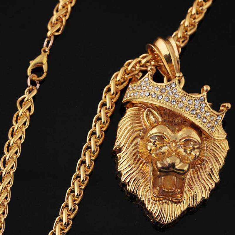 VVS Jewelry hip hop jewelry 14k Gold Plated Fluorescent Lion Head Pendant Necklace