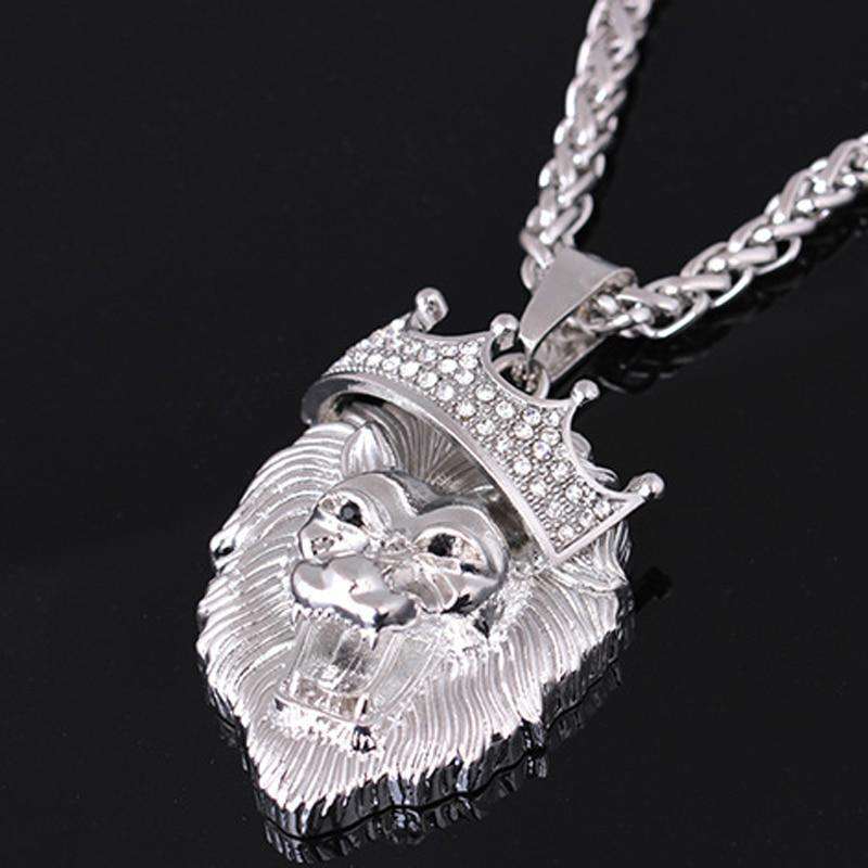 VVS Jewelry hip hop jewelry 14k Gold Plated Fluorescent Lion Head Pendant Necklace