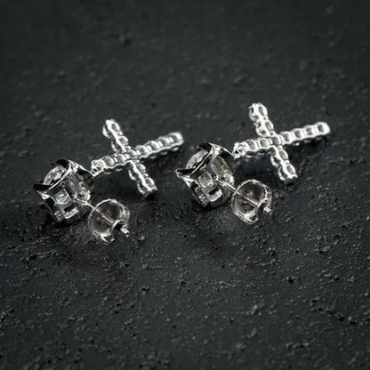 VVS Jewelry hip hop jewelry 14K Solid Gold Cross Round Moissanite Earrings