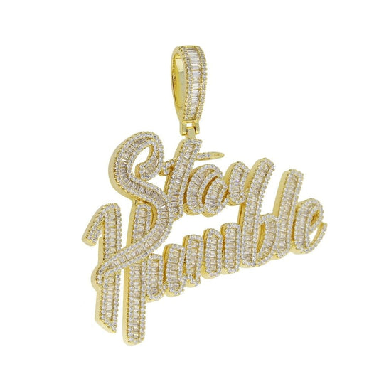 VVS Jewelry hip hop jewelry 18K Gold "Stay Humble" Baguette Pendant Necklace