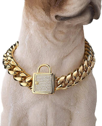 VVS Jewelry hip hop jewelry 30 inch VVS Jewelry 18k Gold 14mm Luxury Cuban Link Dog Collar