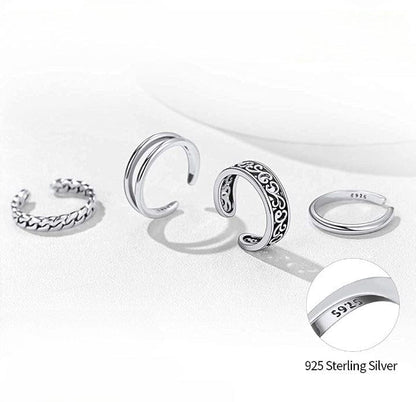 VVS Jewelry hip hop jewelry 4pc Set 925 Sterling Silver Adjustable Toe Rings