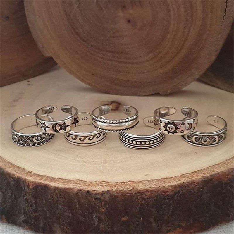 VVS Jewelry hip hop jewelry 7pc Set Retro Toe Rings