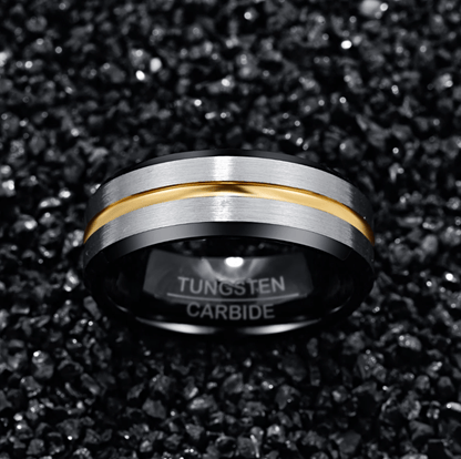 VVS Jewelry hip hop jewelry Black Brushed Silver 8MM Gold Tungsten Carbide Ring