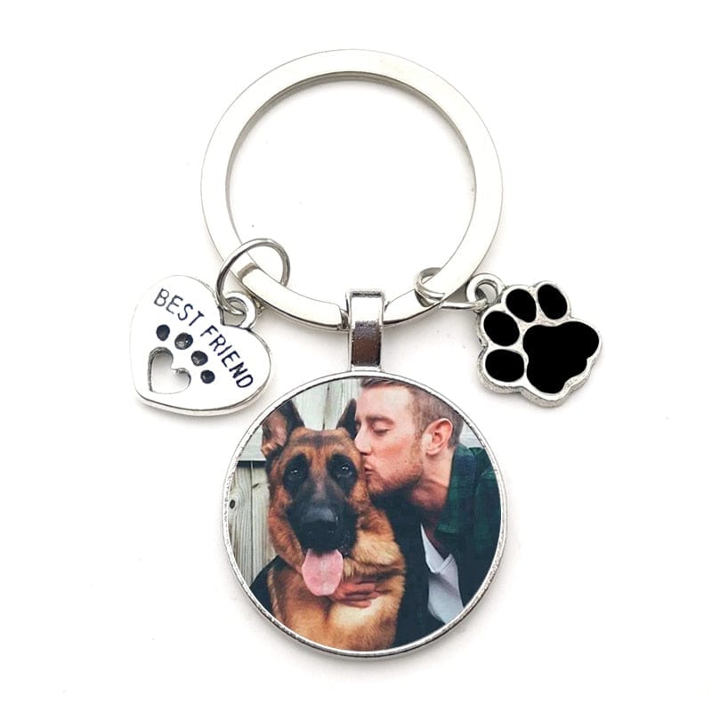 VVS Jewelry hip hop jewelry Black Custom Photo Keychain with Paw Pendant