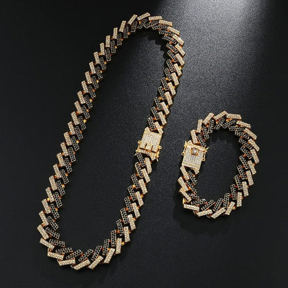 VVS Jewelry hip hop jewelry Black & Gold / 16 Inch VVS Jewelry 2Tone Cuban Chain + FREE Bracelet Bundle