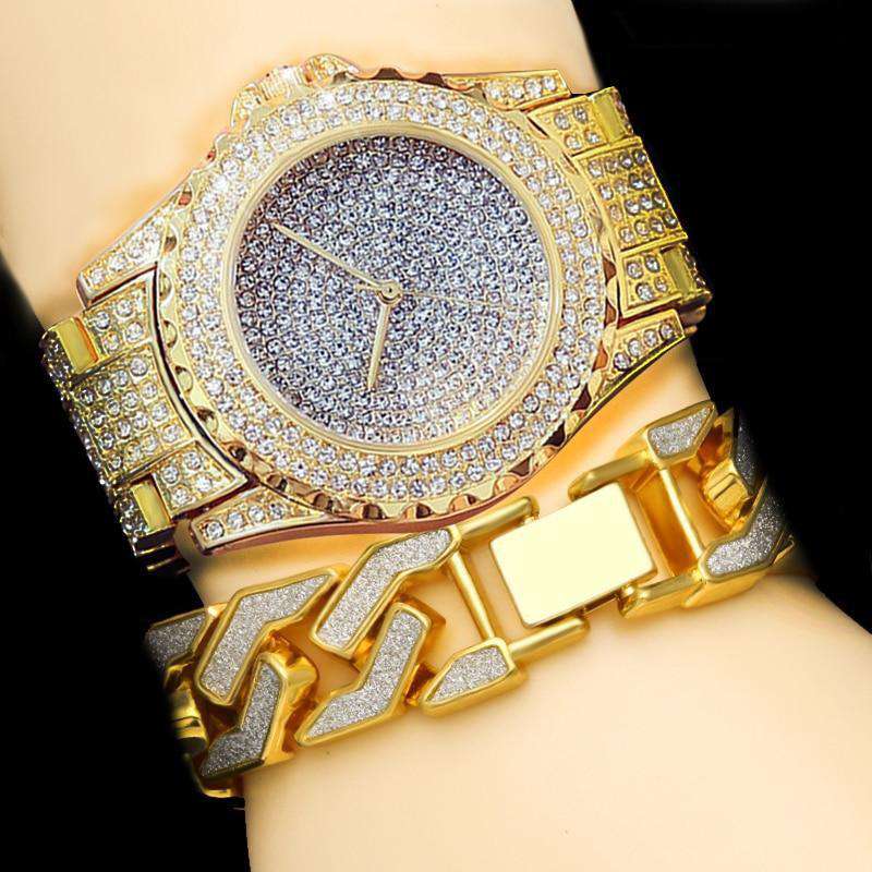 VVS Jewelry hip hop jewelry Bling Geometric Bracelet + Watch Set