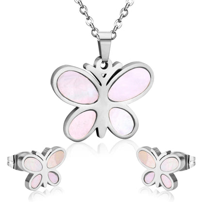 VVS Jewelry hip hop jewelry Butterfly Stainless Steel Earrings and Necklace Kid's Jewelry Set