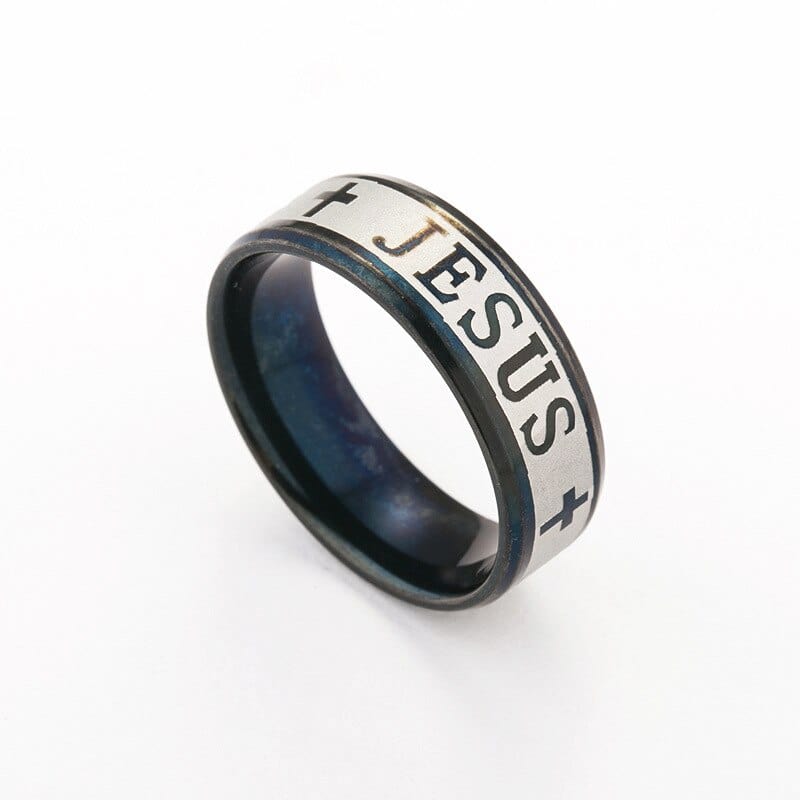 VVS Jewelry hip hop jewelry Christian 6 / Black 8mm Jesus Cross Engraved Ring