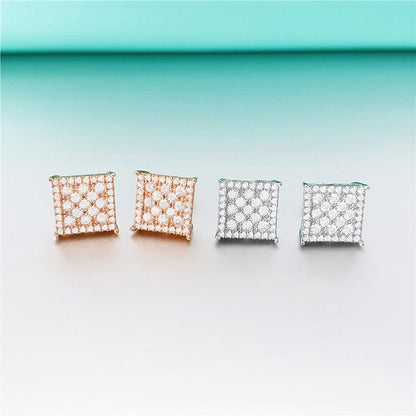 VVS Jewelry hip hop jewelry Classic Square 925 Silver Moissanite Iced Stud Earrings