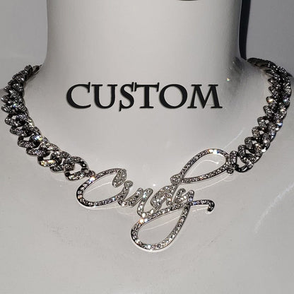 VVS Jewelry hip hop jewelry Cuban 16 Inch / SILVER Custom Name Cuban Choker Necklace