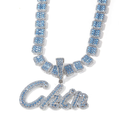 VVS Jewelry hip hop jewelry custom 2 letters / 16inch rope chain Blue Diamondz Bling Custom Name Chain Necklace